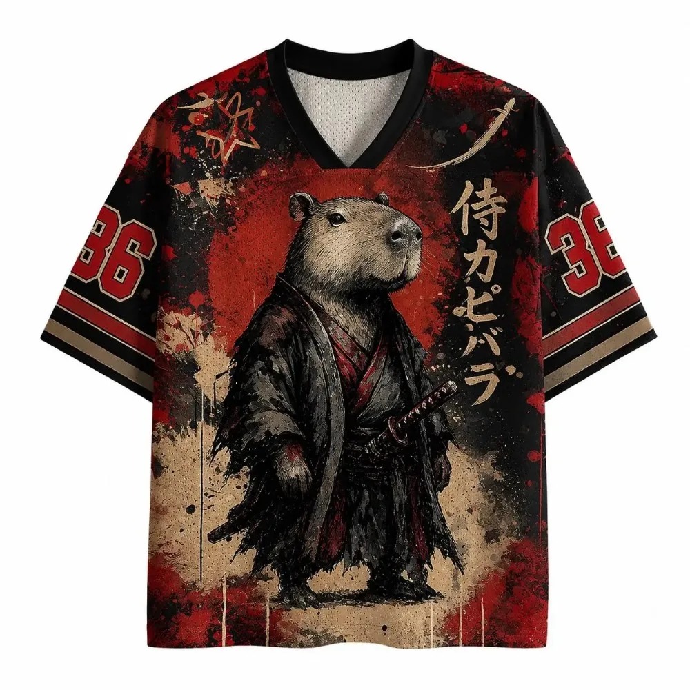 Men'S Fashion V Neck T Shirts - T-shirt Capybara Samurai Dark Bushido Stampata
