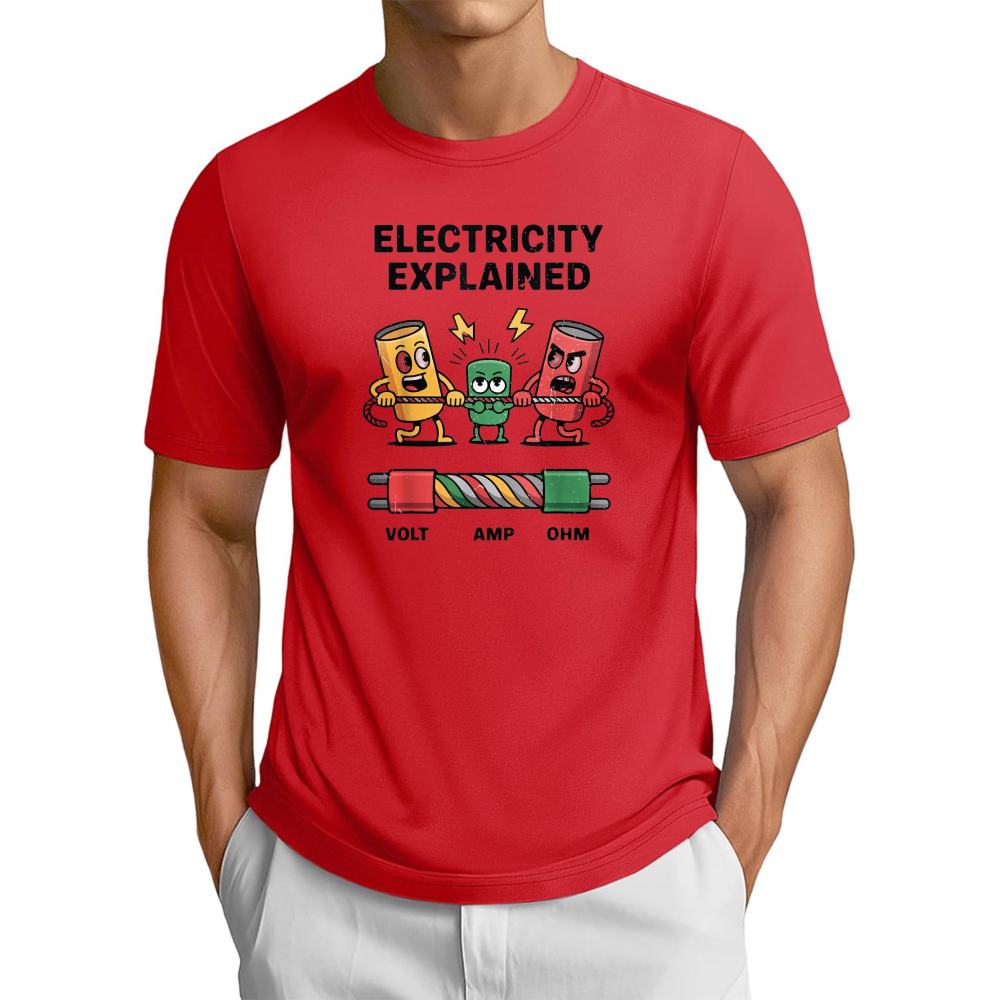 Men'S Fashion Explained - Maglietta Divertente con Spiegazione dell'Elettricità, Calcomania