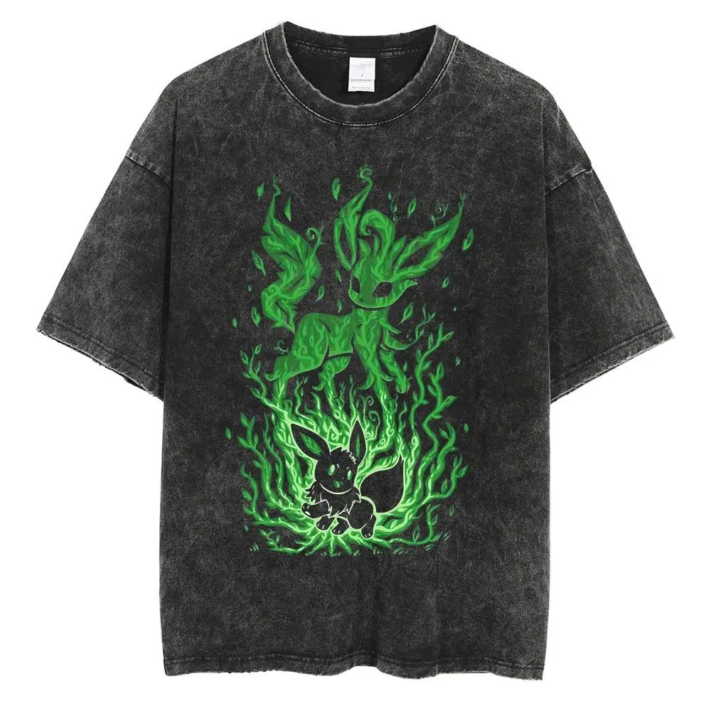 Men'S Fashion Evolution - Maglietta in cotone lavato vintage Pokemon